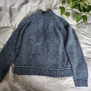 Blue Marled Knit Pullover Sweater